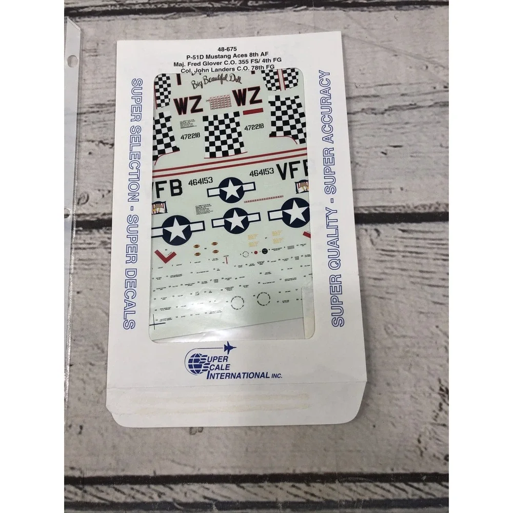 SUPER SCALE P-51 D MUSTANG ACES 8TH AF DECALS 48-675 MAJ. Fred Glover & Landers